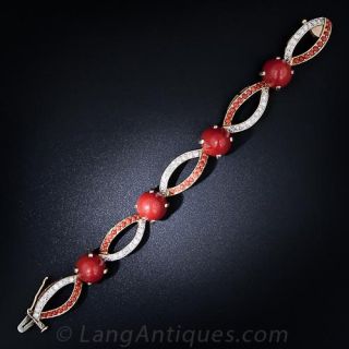 Mid-Century Coral, Diamond and Gold Bracelet - 3