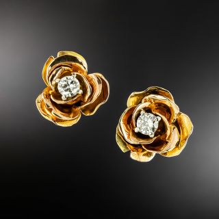 Mid-Century Diamond Rose Earrings - 6