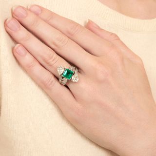 Mid-Century Emerald and Diamond Bypass Ring, by Potter & Mellen -  GIA 