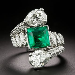 Mid-Century Emerald and Diamond Bypass Ring, by Potter & Mellen -  GIA  - 2
