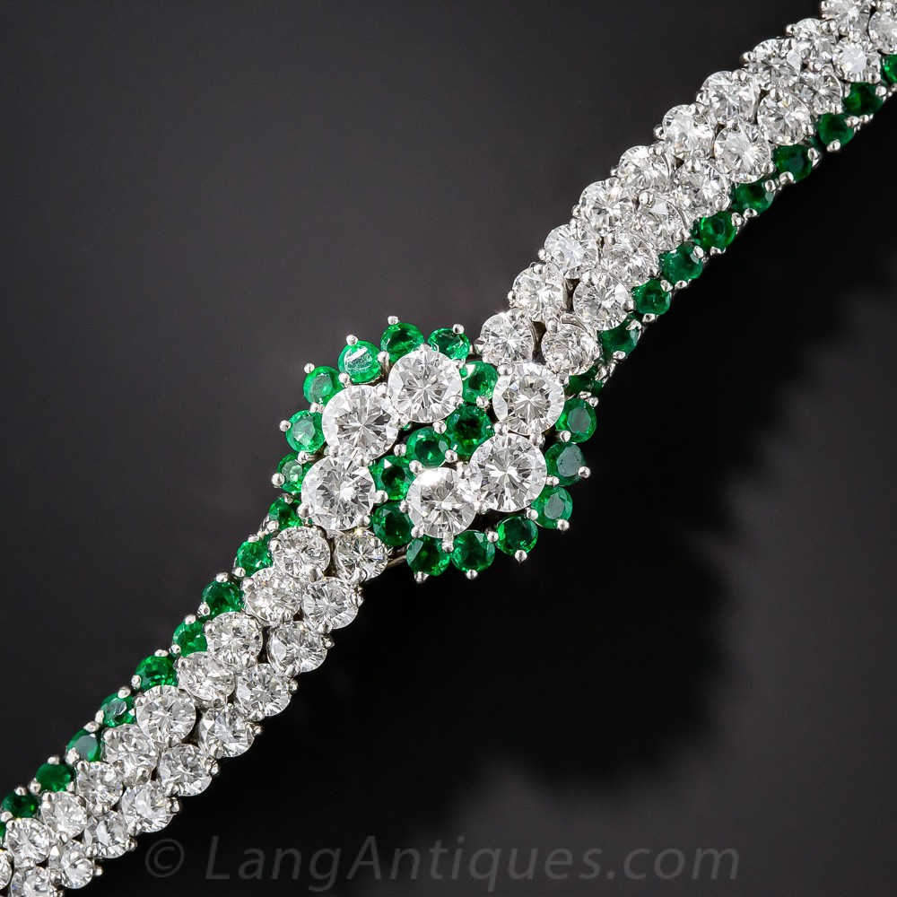 Mid-Century Emerald, Diamond, and Platinum Bracelet