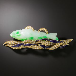 Mid-Century Jade Fish Brooch - 2