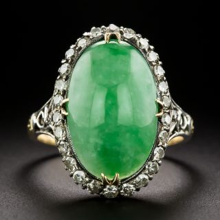 Mid-Century Jadeite and Diamond Halo Ring - 2