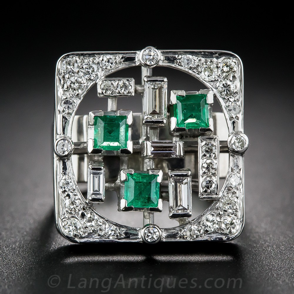Mid-Century Modern Emerald and Diamond Ring