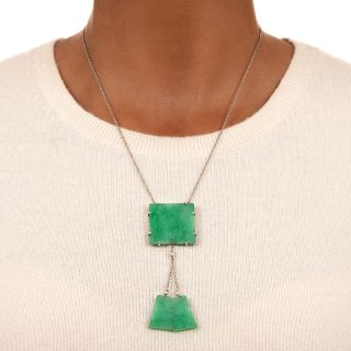 Mid-Century Natural Jadeite and Seed Pearl Drop Necklace