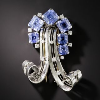 Mid-Century No-Heat Sapphire, Platinum and Diamond Brooch - 5