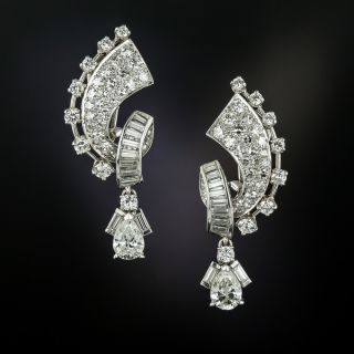 Mid-Century Pear-Shaped Diamond Dangle Earrings - 1
