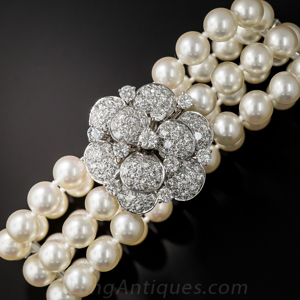 Mid-Century Pearl, Platinum, and Diamond Bracelet