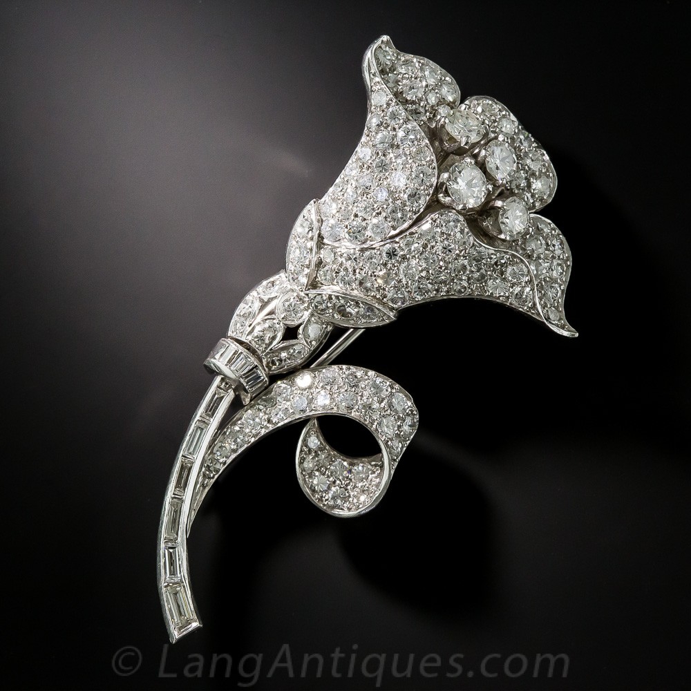 Mid-Century Platinum and Diamond Lily Pin