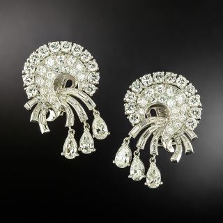 Mid-Century Platinum Diamond Cascade Earrings - 2