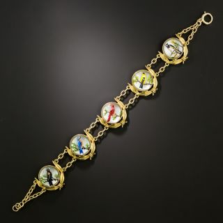 Mid-Century Reverse Crystal Intaglio Bird Link Bracelet - 3