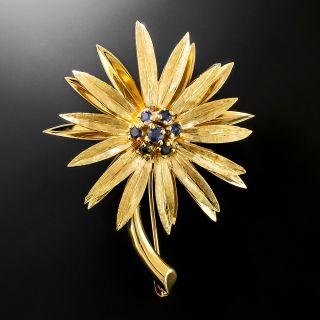 Mid-Century Sapphire-Centered Daisy Brooch - 2
