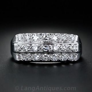 Mid-Century Three-Row Diamond Wedding Band - 1