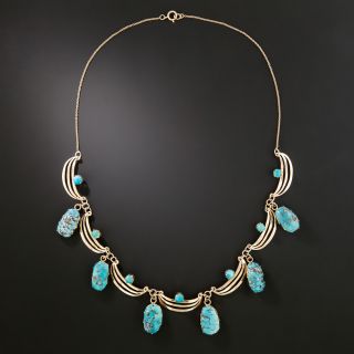 Mid-Century Turquoise and Rose Gold Necklace - 2