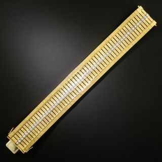 Mid-Century Wide 18K Gold and Diamond Bracelet - 2