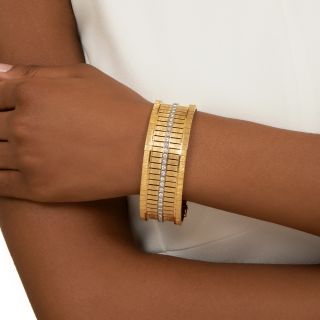 Mid-Century Wide 18K Gold and Diamond Bracelet