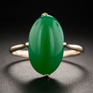 Natural Burmese Oval Jade Cabochon Ring - 2