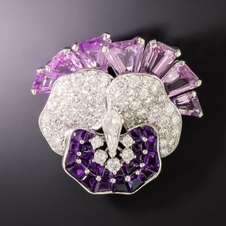 No-Heat Pink Sapphire, Amethyst and Diamond Pansy Brooch - AGL - 2