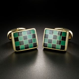 Onyx and Malachite Checkerboard Cuff Links - 2