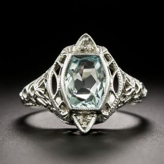Petite Art Deco Aquamarine Filigree Ring - 3
