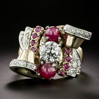 Retro 1.07 Carat Diamond and Ruby Ring - GIA L VS1 - 8