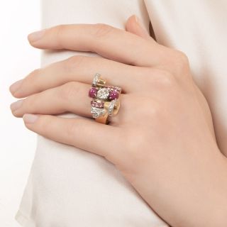 Retro 1.07 Carat Diamond and Ruby Ring - GIA L VS1