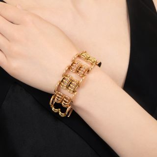 Retro 18K Two-Tone Gold Scallop Link Bracelet
