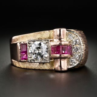 Retro .55 Carat Diamond and Ruby Two-Tone Ring  - 6