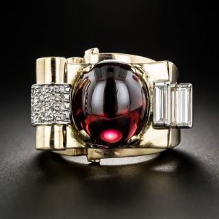 Retro Cabochon Garnet and Diamond Ring - 9