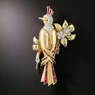 Retro Diamond and Ruby Bird Pin - 1