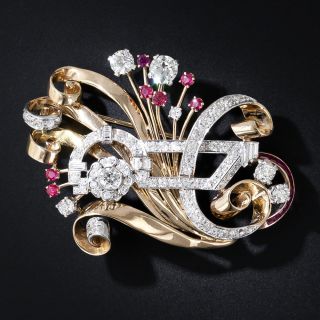 Retro Diamond and Ruby Brooch - 5