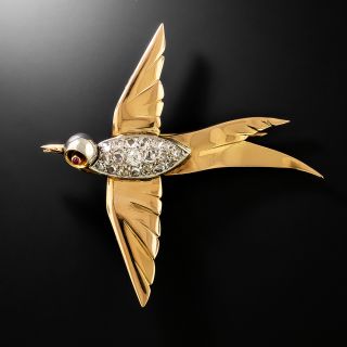 Retro Diamond and Ruby Swallow Brooch - 2