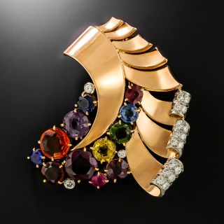 Retro Multi-Gem and Diamond Brooch, French - 2