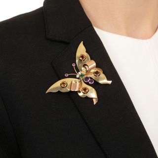Retro Multi-Gem Butterfly Brooch by Lester & Co.