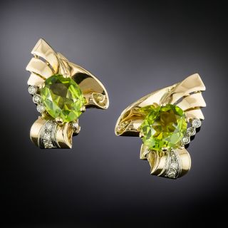 Retro Peridot and Diamond Earrings - 2