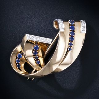 Retro Sapphire and Diamond Wave Brooch - 6
