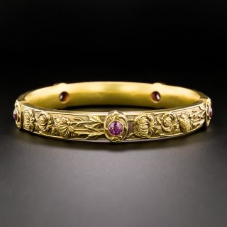 Riker Bros. Art Nouveau Bangle Bracelet With Pink Sapphires - 2