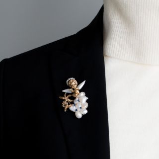 Ruser Angel Freshwater Pearl and Sapphire  Brooch