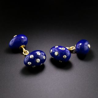 Seaman Schepps Blue Enamel and Diamond Egg Cuff Links - 3