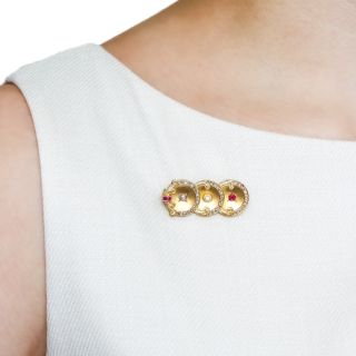 Art Nouveau Ruby, Pearl and Diamond Brooch