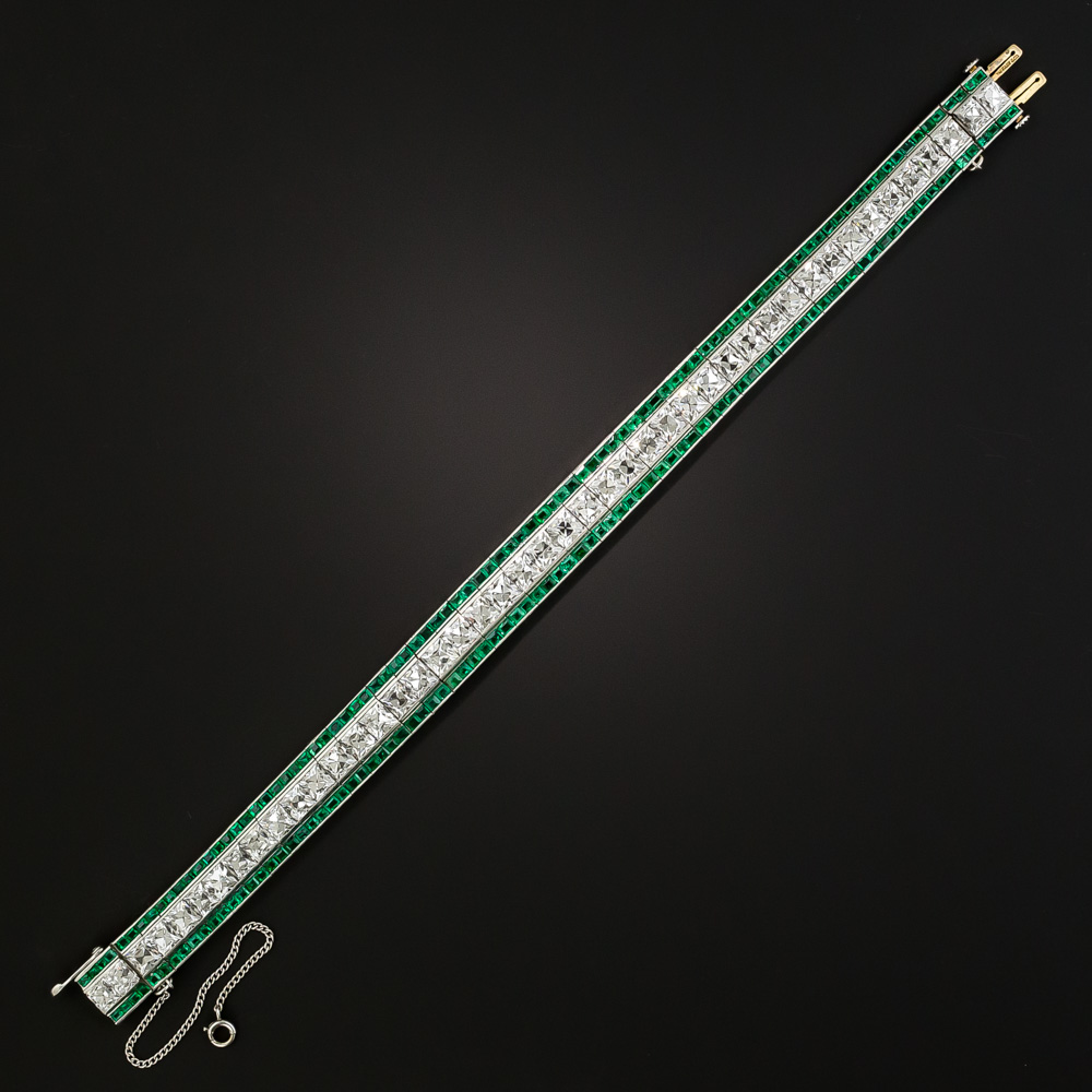 Tiffany & Co. Art Deco French-Cut Diamond and Calibre Emerald Bracelet