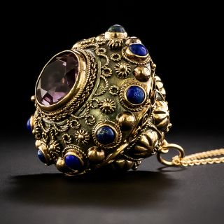Victorian 18K Lapis and Amethyst Lantern Pendant - 2
