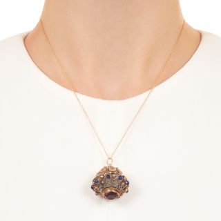 Victorian 18K Lapis and Amethyst Lantern Pendant