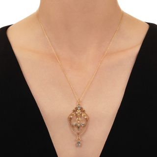 Victorian Aquamarine and Natural Pearl Necklace