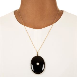 Victorian Black Onyx and Natural Pearl Locket
