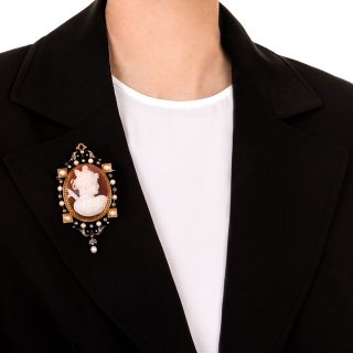 Victorian Carnelian Cameo Pendant/Brooch and Earrings Set