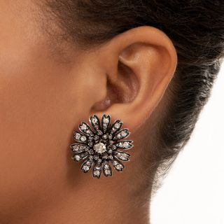Victorian Diamond Flower Clip Earrings 