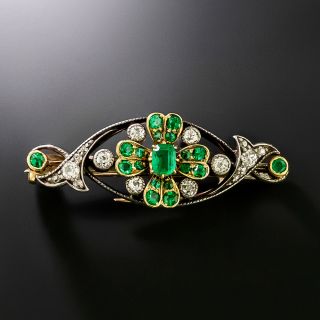 Victorian Emerald and Diamond Flower Brooch - 2