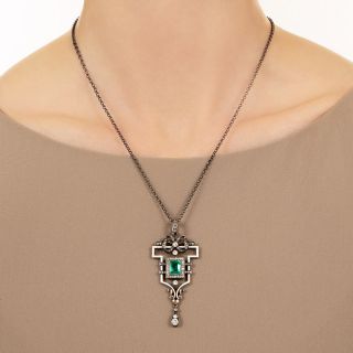 Victorian Emerald and Diamond Pendant - GIA F1