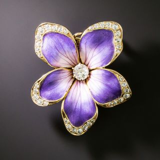 Victorian Enamel and Diamond Flower Brooch/Pendant - 3